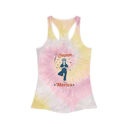 Bohemian Tie Dye Racerback Tank Top, Yoga Top, Spiritual Gifts, Summer Fashion, Festival Wear, Casual Wear, 'Ommm... Merica' Tee