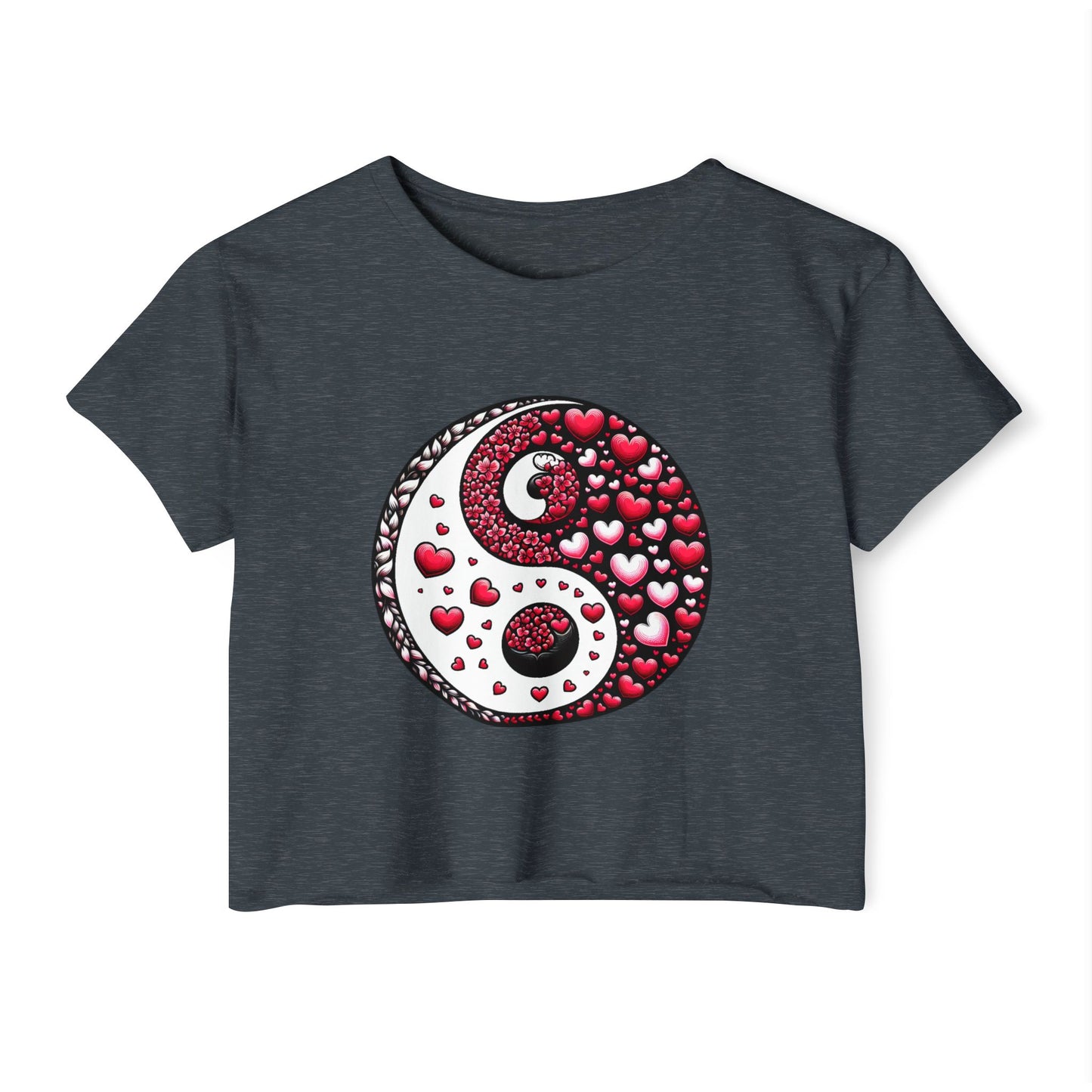 Yin Yang Heart Crop Top, Trendy Festival Tee, Boho Summer Shirt, Womens Casual Style, Valentines Day Shirt