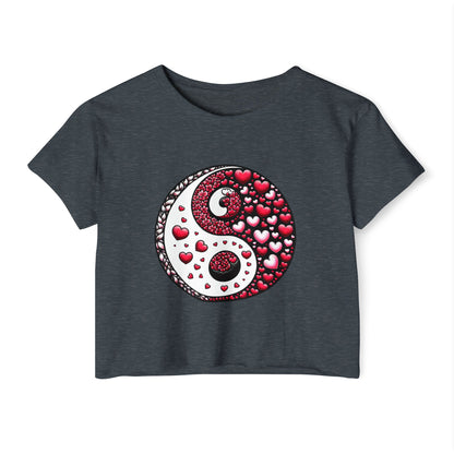 Yin Yang Heart Crop Top, Trendy Festival Tee, Boho Summer Shirt, Womens Casual Style, Valentines Day Shirt