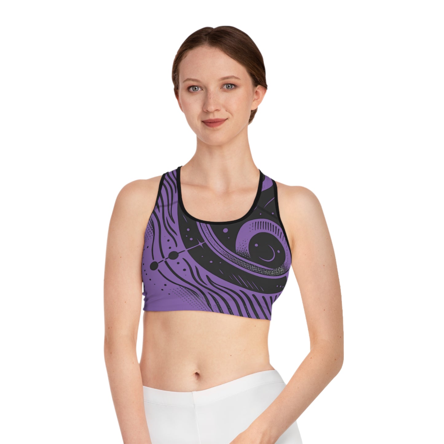Mystical Boho Yoga Bra, Tribal Workout Sports Bra, Cute Fitness Crop Top, Gym Athletic Wear, Bohemian Exercise Top