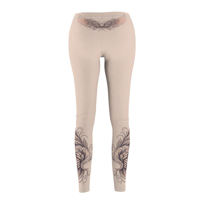 Boho Women's Leggings with Wing Design, Fashionable Casual Wear, Activewear, Gift for Her, Yoga Pants