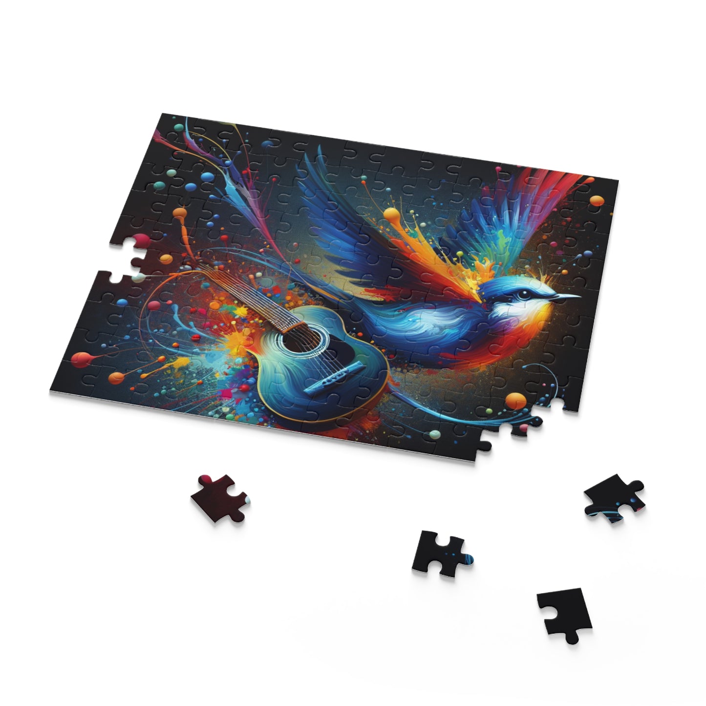 Colorful Bird and Guitar Puzzle, Artistic Puzzle for Music Lovers, Nature Puzzle for Family Nights, Gift for Music Enthusiasts, Unique Wall