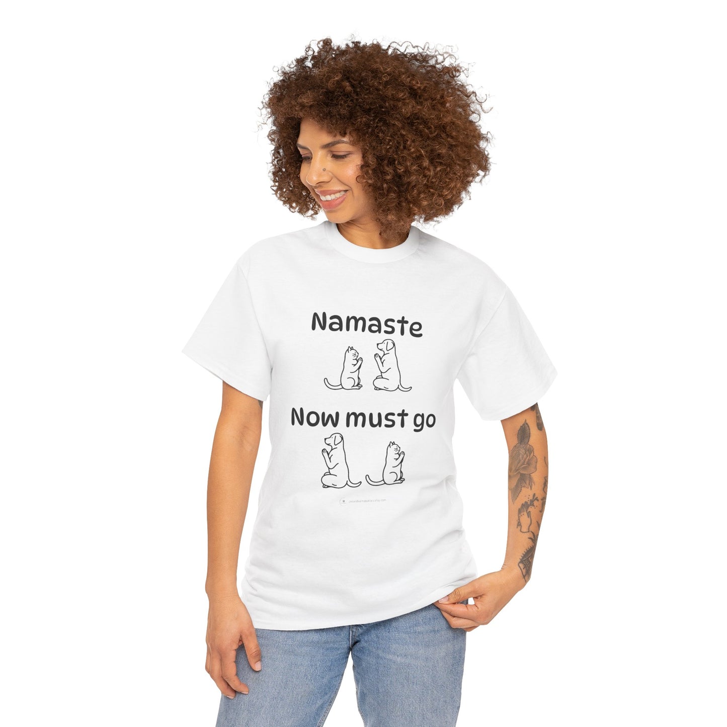 Namaste Pilates Meditation Cat and Dog Zen T Shirt | Namaste Now Must Go Animal Yoga Lover Unisex Heavy Cotton Pet T Shirt for Gift