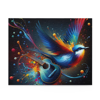 Colorful Bird and Guitar Puzzle, Artistic Puzzle for Music Lovers, Nature Puzzle for Family Nights, Gift for Music Enthusiasts, Unique Wall
