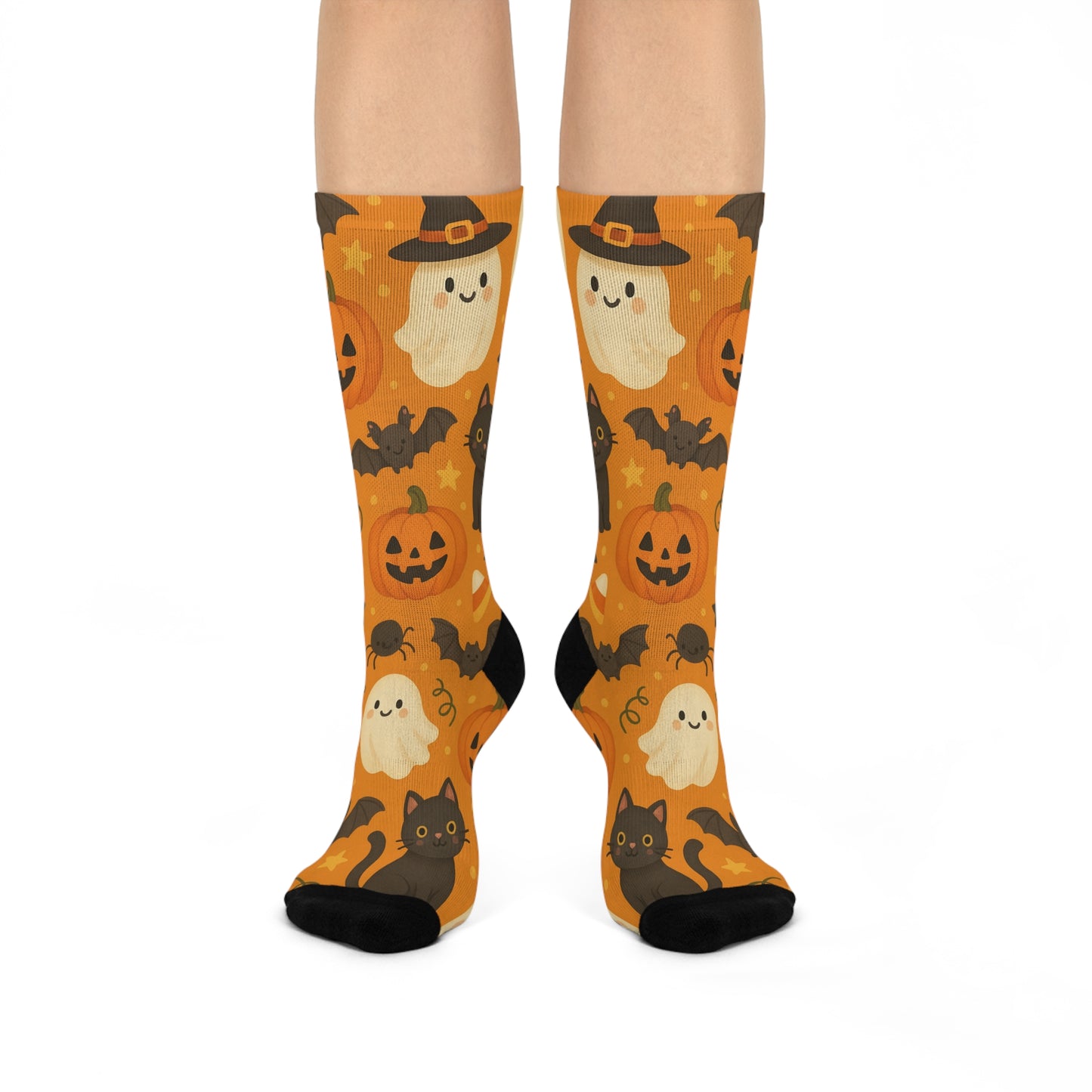 Halloween Crew Socks - Cute Ghost Pumpkin Black Cat Print | Cozy Spooky Season Gift