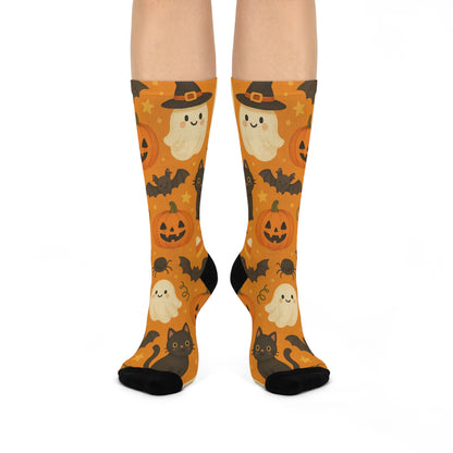 Halloween Crew Socks - Cute Ghost Pumpkin Black Cat Print | Cozy Spooky Season Gift