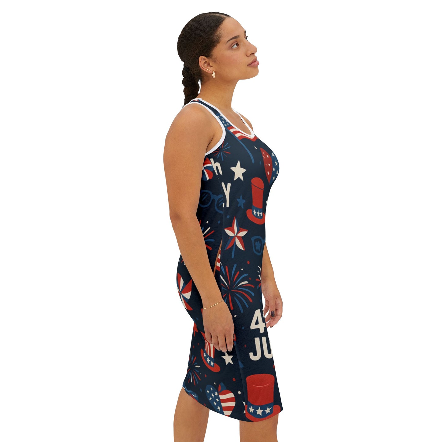 Patriotic Women's Racerback Dress, 4th of July Dress, Casual Summer Dress, Festive Independence Day Outfit, Holiday Party Wear