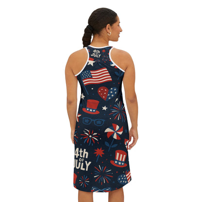 Patriotic Women's Racerback Dress, 4th of July Dress, Casual Summer Dress, Festive Independence Day Outfit, Holiday Party Wear