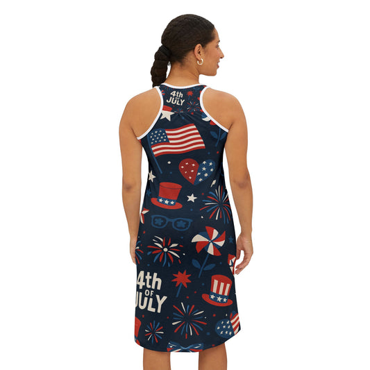 Patriotic Women's Racerback Dress, 4th of July Dress, Casual Summer Dress, Festive Independence Day Outfit, Holiday Party Wear