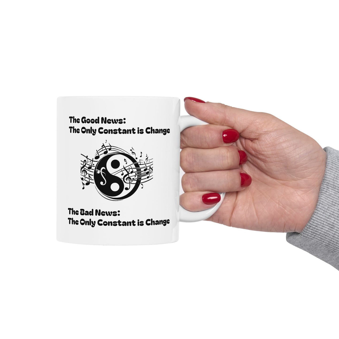 Yin Yang Music Lover Spiritual Ceramic Coffee Tea Mug | the Only Constant Is Change C-Handled Music Themed Yin Yang Mug
