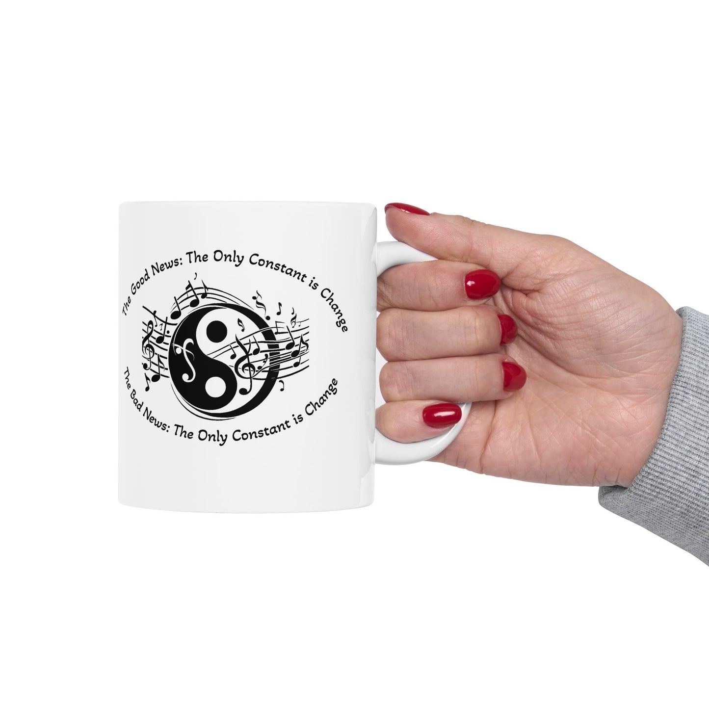 Yin Yang Music Lover Spiritual Ceramic Coffee Tea Mug | the Only Constant Is Change C-Handled Music Themed Yin Yang Mug