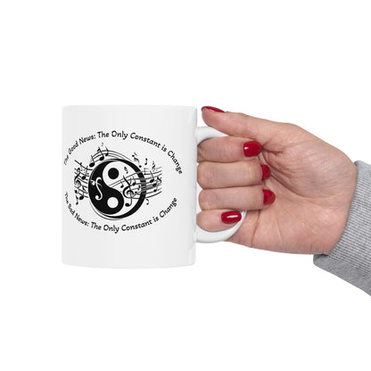 Yin Yang Music Lover Spiritual Ceramic Coffee Tea Mug | the Only Constant Is Change C-Handled Music Themed Yin Yang Mug