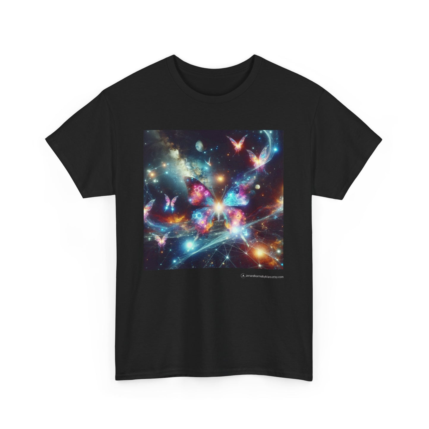 Cosmic Butterfly Graphic Tee, Unisex Cotton T-Shirt, Space Art Shirt, Festival Attire, Nature Lover Gift, Vibrant Wear, Gift for Her