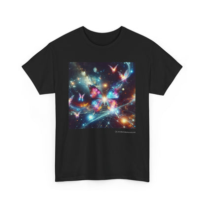 Cosmic Butterfly Graphic Tee, Unisex Cotton T-Shirt, Space Art Shirt, Festival Attire, Nature Lover Gift, Vibrant Wear, Gift for Her