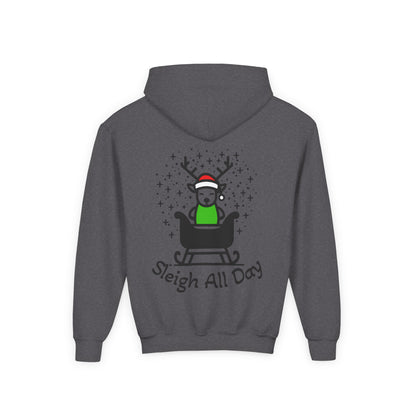 Kids Sleigh All Day Christmas Hoodie - Cute Reindeer Holiday Sweatshirt | Matching Family Outfit