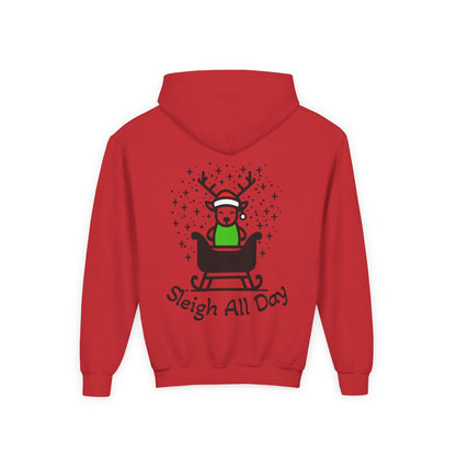 Kids Sleigh All Day Christmas Hoodie - Cute Reindeer Holiday Sweatshirt | Matching Family Outfit