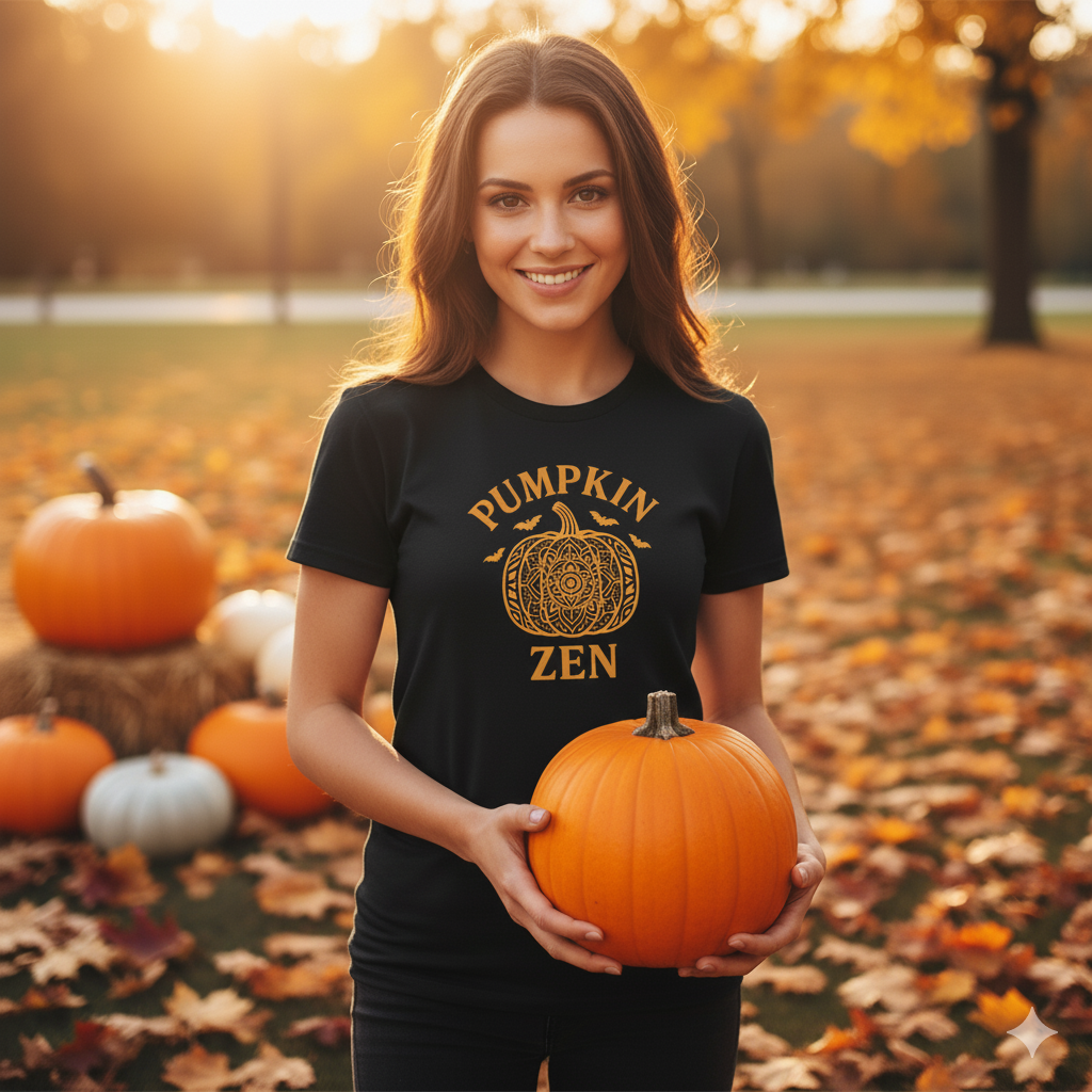 Pumpkin Zen Unisex Tee - Fall Halloween Meditation Shirt | Relaxing Autumn Graphic Tee