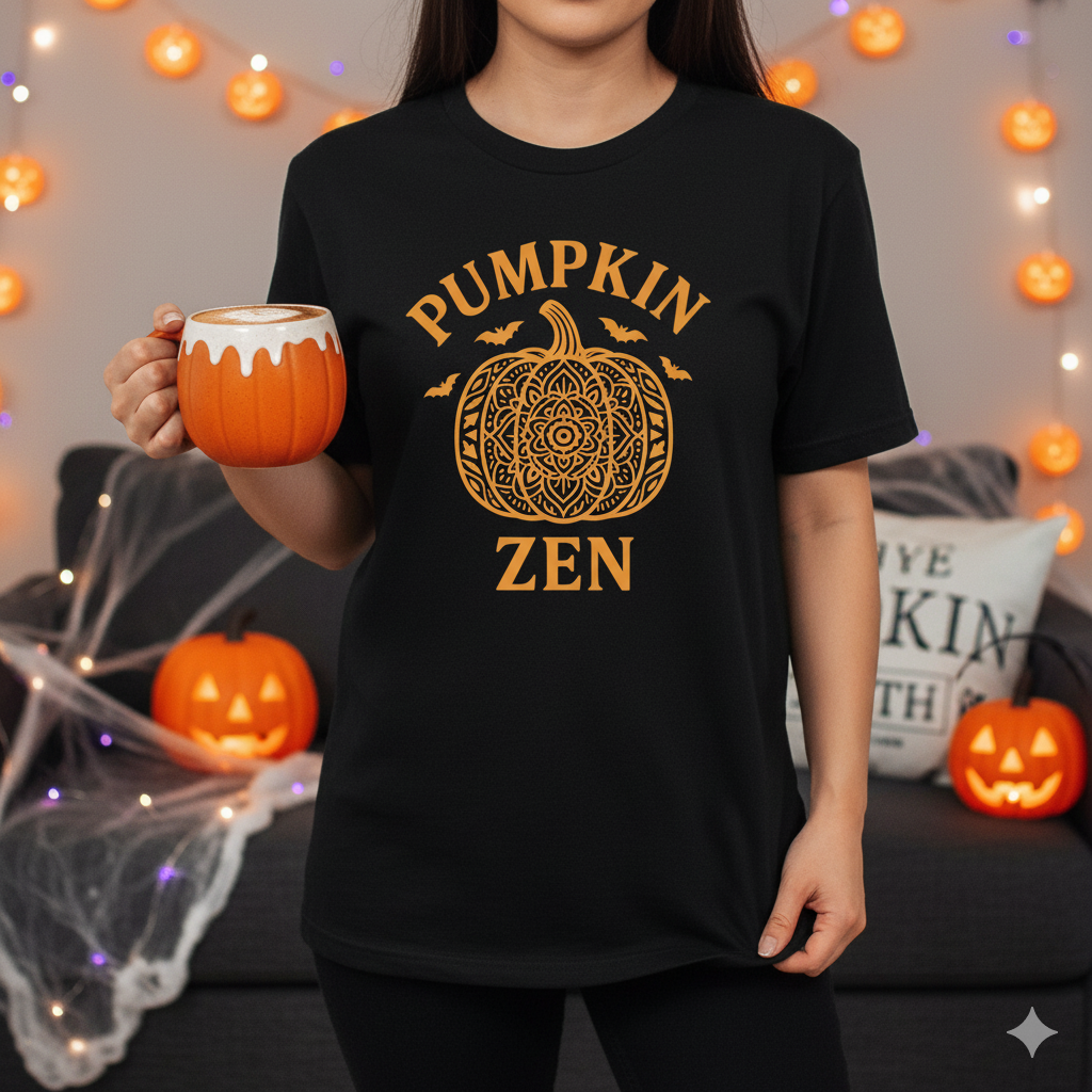 Pumpkin Zen Unisex Tee - Fall Halloween Meditation Shirt | Relaxing Autumn Graphic Tee