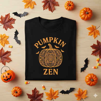Pumpkin Zen Unisex Tee - Fall Halloween Meditation Shirt | Relaxing Autumn Graphic Tee
