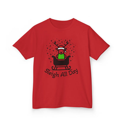 Kids Sleigh All Day Christmas Shirt - Funny Holiday T-Shirt for Boys & Girls | Festive Tee