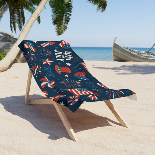 Patriotic Beach Towel, 4th of July Towel, Red White Blue Towel, Summer Beach Accessory, USA Flag Beach Blanket