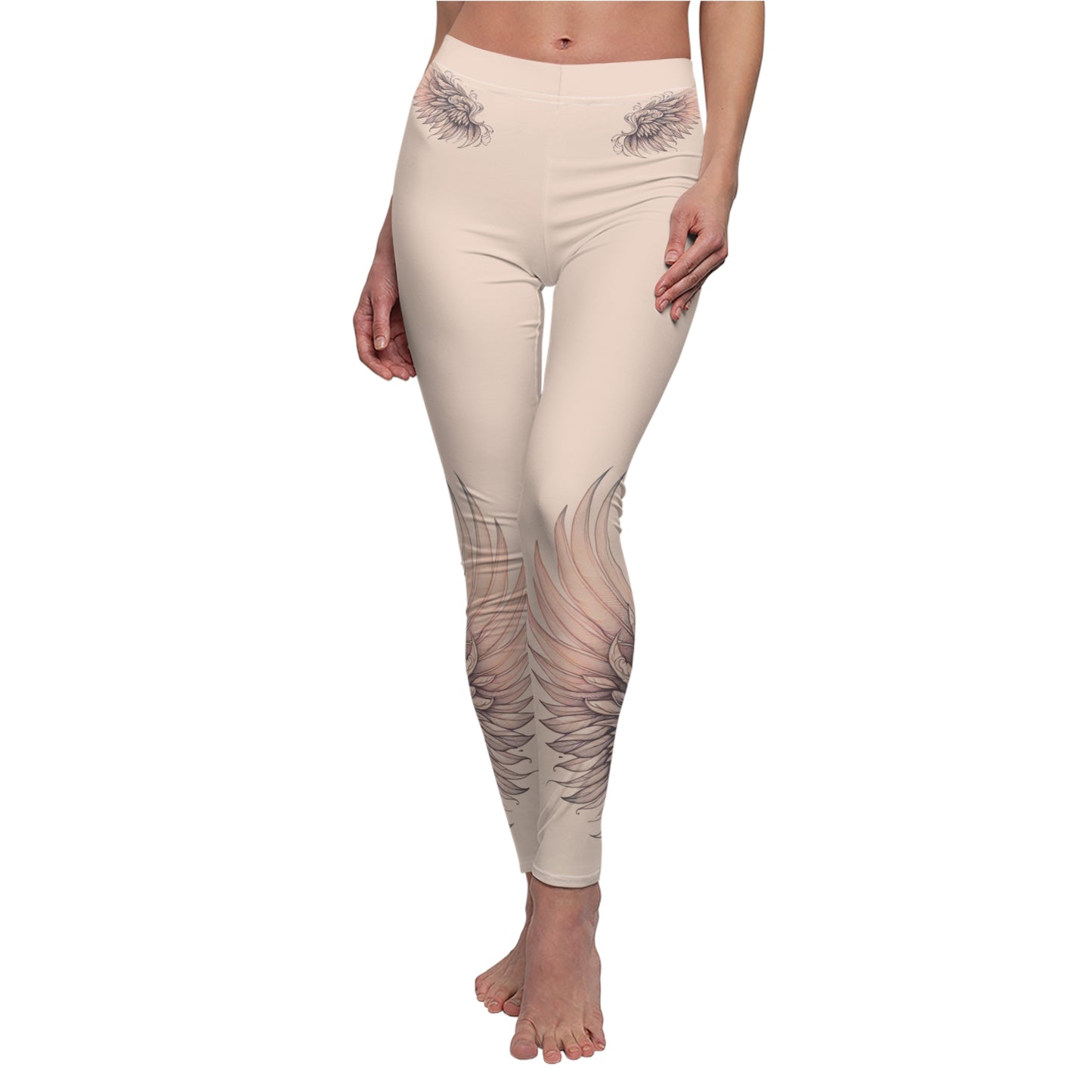 Boho Women's Leggings with Wing Design, Fashionable Casual Wear, Activewear, Gift for Her, Yoga Pants