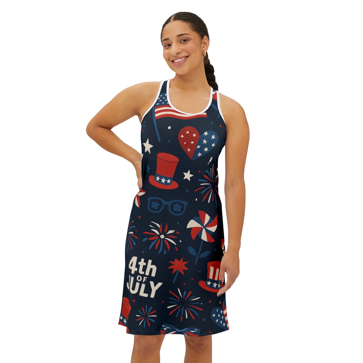 Patriotic Women's Racerback Dress - Festive 4th of July Outfit

