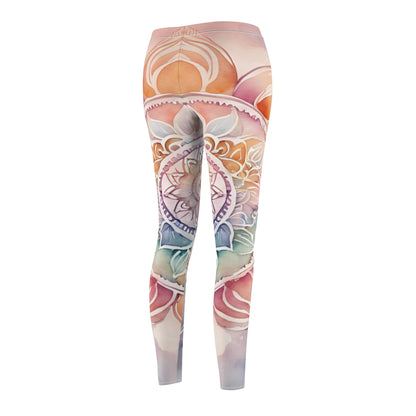 Watercolor Floral Leggings, Artistic Activewear, Cute Yoga Pants, Boho Style Tights, Gift for Her, Comfortable Fashion