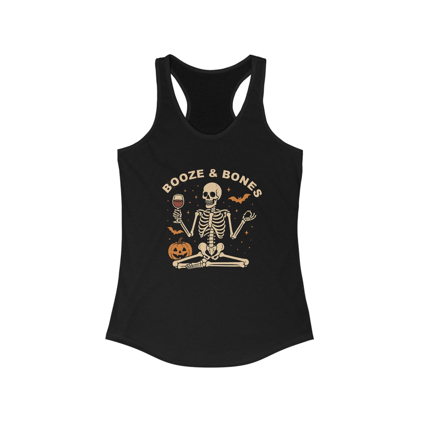 Booze & Bones Halloween Tank - Funny Wine Skeleton Racerback | Yoga Workout Top