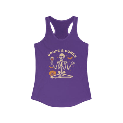 Booze & Bones Halloween Tank - Funny Wine Skeleton Racerback | Yoga Workout Top
