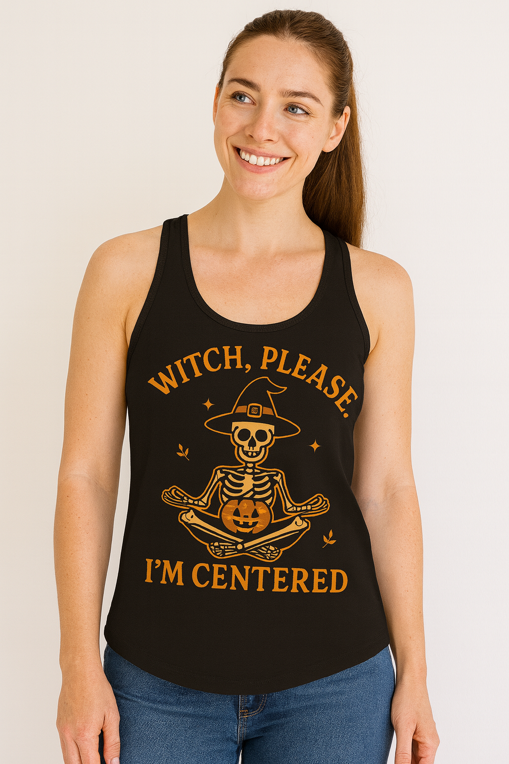 Witch Please I'm Centered Tank Top - Funny Skeleton Meditation Racerback | Halloween Yoga Gift