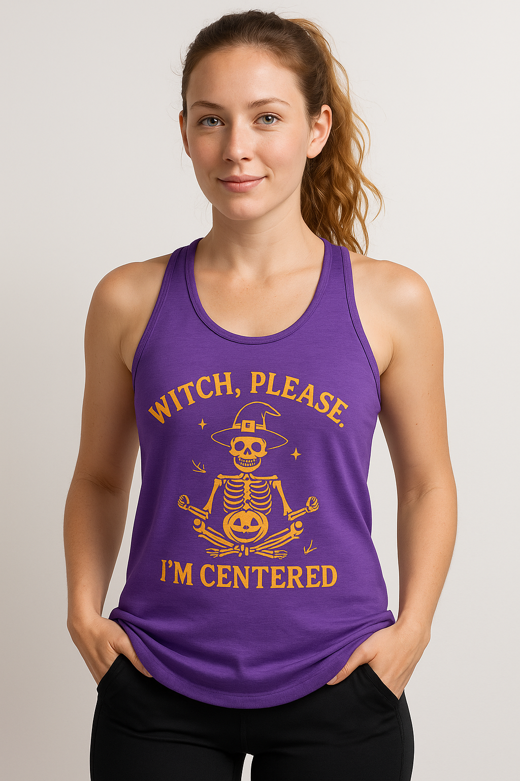 Witch Please I'm Centered Tank Top - Funny Skeleton Meditation Racerback | Halloween Yoga Gift