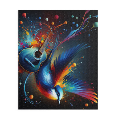 Colorful Bird and Guitar Puzzle, Artistic Puzzle for Music Lovers, Nature Puzzle for Family Nights, Gift for Music Enthusiasts, Unique Wall