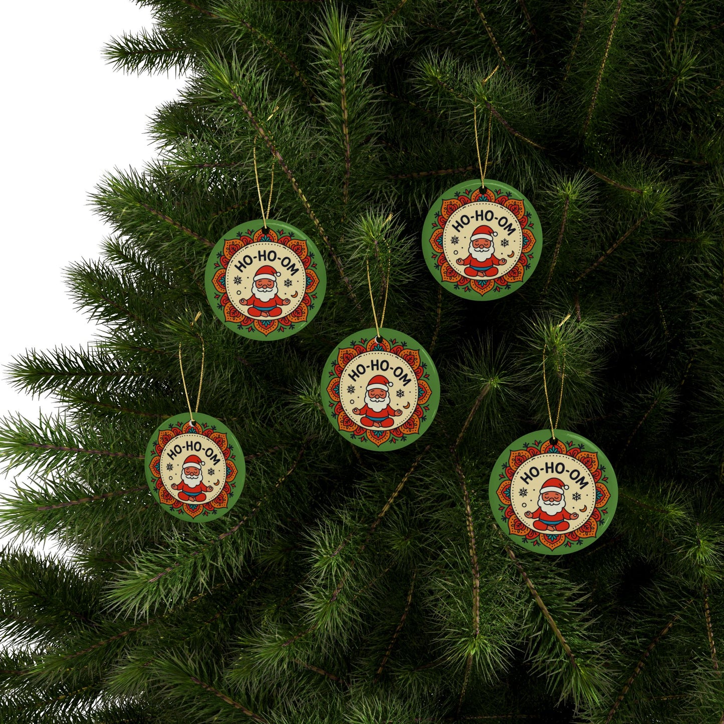 HO-HO-OM Santa Ornament - Funny Yoga Christmas Decoration | Meditating Santa Mandala Gift