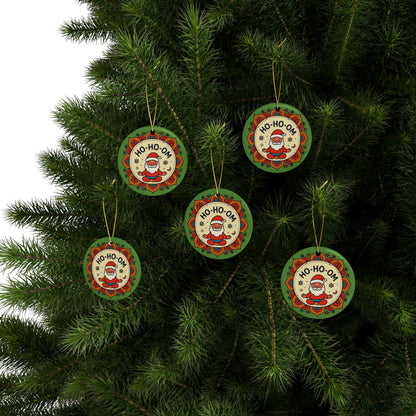 HO-HO-OM Santa Ornament - Funny Yoga Christmas Decoration | Meditating Santa Mandala Gift