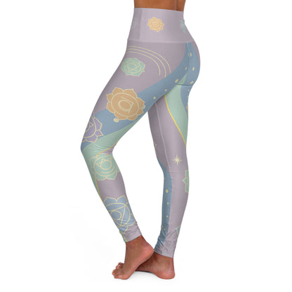 Chakra Rose Yoga Leggings - Lavender Mint Floral Print | High Waisted Spiritual Activewear