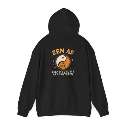 Zen AF Halloween Hoodie - Funny Ghost Yin Yang Sweatshirt | Yoga Mindfulness Pullover