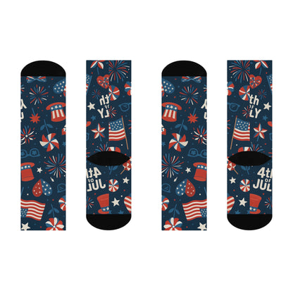 Patriotic Cushioned Crew Socks - Fourth of July Celebration, USA Theme, Comfy Everyday Wear, Fun Gift for Friends, Vibrant Sock Design