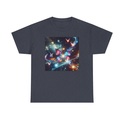 Cosmic Butterfly Graphic Tee, Unisex Cotton T-Shirt, Space Art Shirt, Festival Attire, Nature Lover Gift, Vibrant Wear, Gift for Her