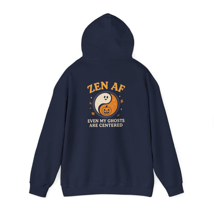 Zen AF Halloween Hoodie - Funny Ghost Yin Yang Sweatshirt | Yoga Mindfulness Pullover
