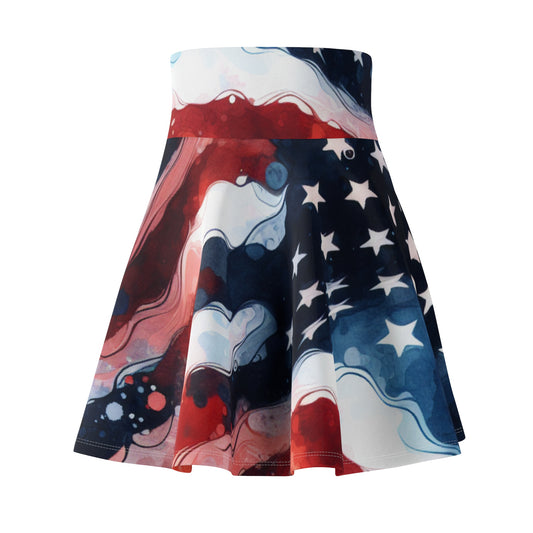 Patriotic Women's Skater Skirt, AOP July 4th Fashion, Summer Skirt, Festival Wear, Red White Blue Party Outfit