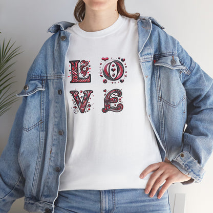 Loved Up Unisex Heavy Cotton Tee - Perfect for Couples, Valentine's Day, Love Celebrations, Heartwarming Gifts, Cozy Casual Wear
