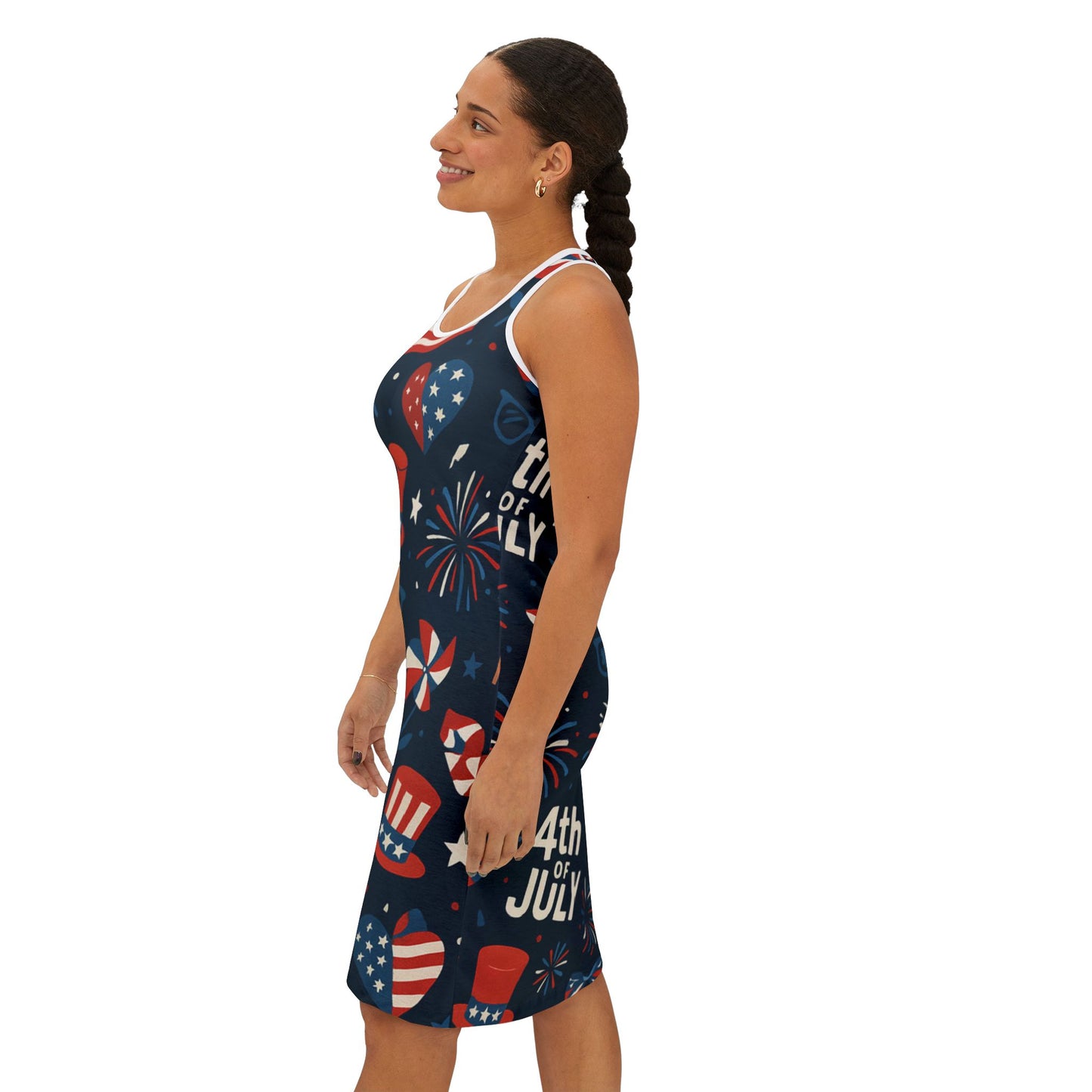 Patriotic Women's Racerback Dress, 4th of July Dress, Casual Summer Dress, Festive Independence Day Outfit, Holiday Party Wear