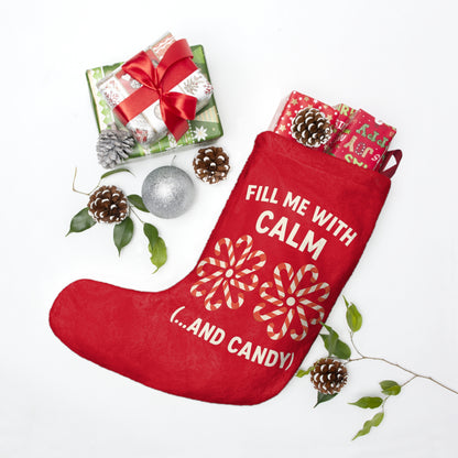Fill Me With Calm Red Christmas Stocking - Funny Mindful Holiday Decor | Stress Relief Gift