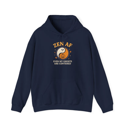 Zen AF Halloween Hoodie - Funny Ghost Yin Yang Sweatshirt | Yoga Mindfulness Pullover