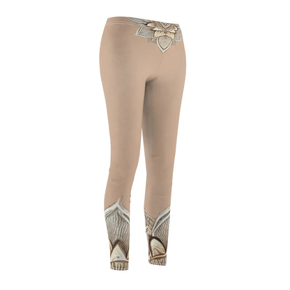 Beige Mandala Yoga Leggings - Boho Lotus Print | High Waisted Women's Activewear Pants