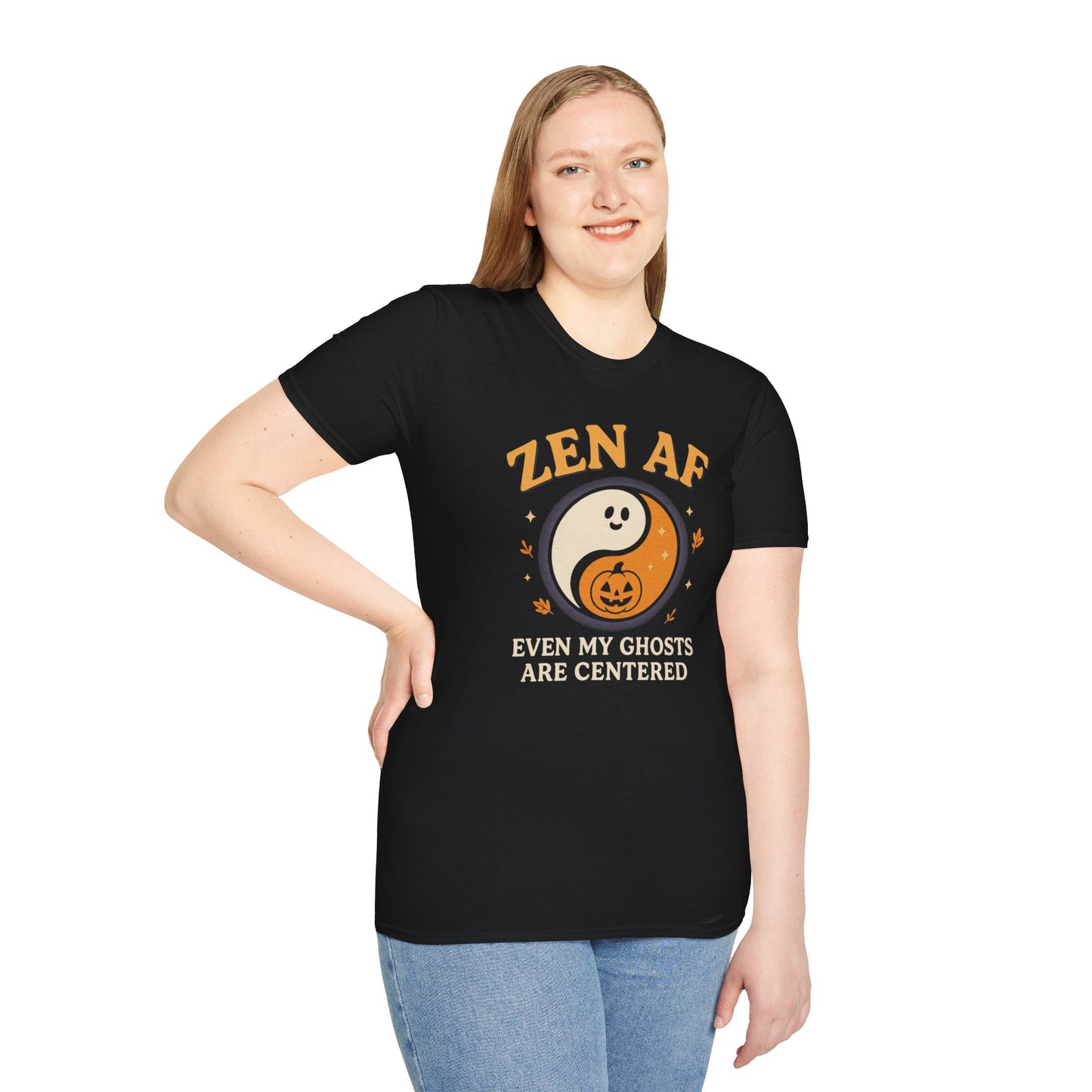Zen AF Ghost Tee - Funny Halloween Yin Yang T-Shirt | Unisex Mindfulness Graphic Tee
