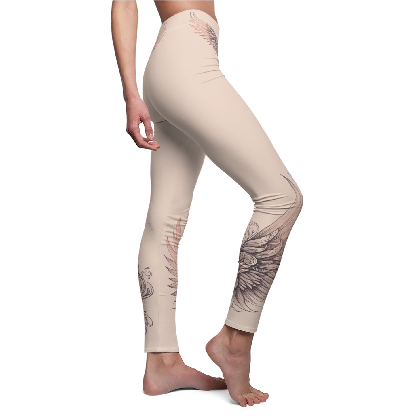 Boho Women's Leggings with Wing Design, Fashionable Casual Wear, Activewear, Gift for Her, Yoga Pants