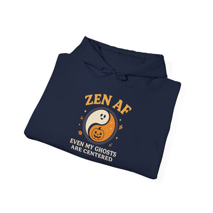 Zen AF Halloween Hoodie - Funny Ghost Yin Yang Sweatshirt | Yoga Mindfulness Pullover
