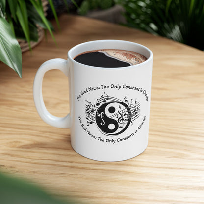 Yin Yang Music Lover Spiritual Ceramic Coffee Tea Mug | the Only Constant Is Change C-Handled Music Themed Yin Yang Mug